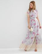 Asos Wedding Maxi Dress With Lace Detail In Print - Multi