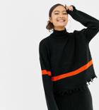 Collusion High Neck Sweater With Chewed Hem - Black