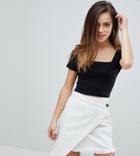 Missguided Petite Square Neck Ribbed Crop Top - Black