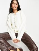 Topshop Knitted Button Collar Cardi In Ivory-white