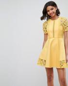 Asos Premium Lace Insert Mini Dress - Yellow