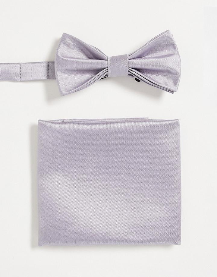 Devil's Advocate Bow Tie And Pocket Square Set In Gray