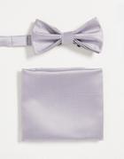 Devil's Advocate Bow Tie And Pocket Square Set In Gray