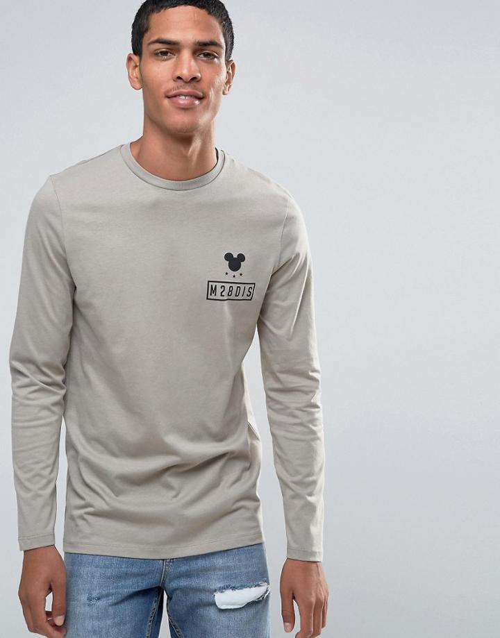 Asos Mickey Mouse Long Sleeve T-shirt - Beige