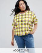 Asos Curve Top In Gingham - White
