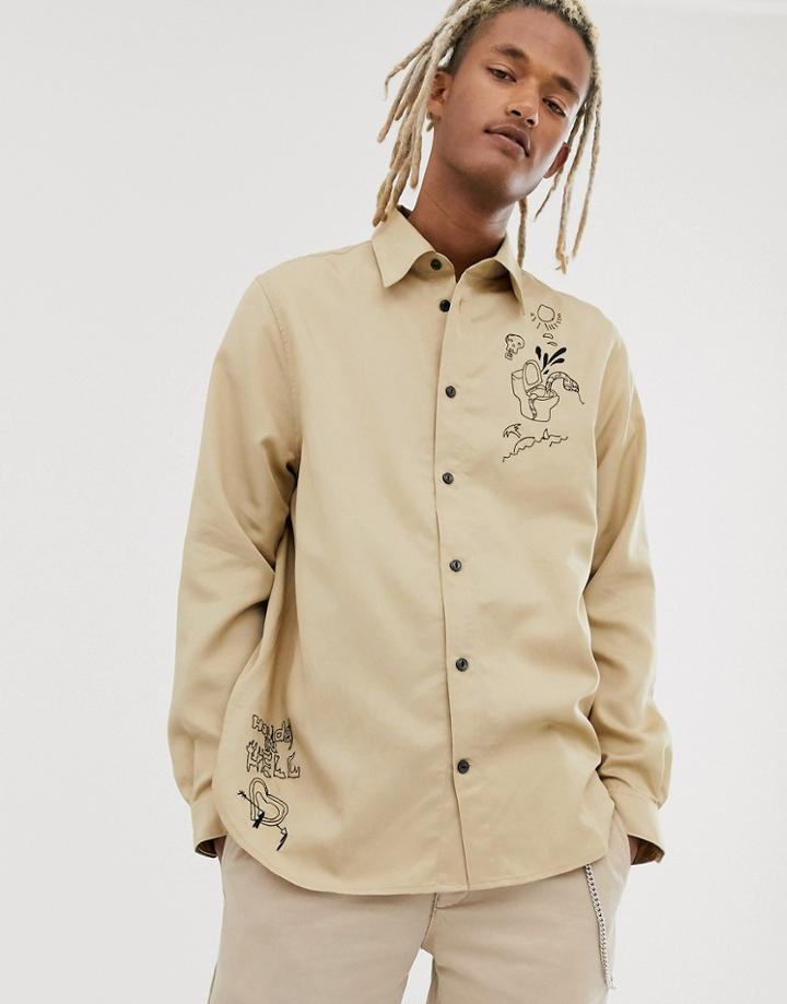 Weekday Embroided Shirt In Khaki Beige