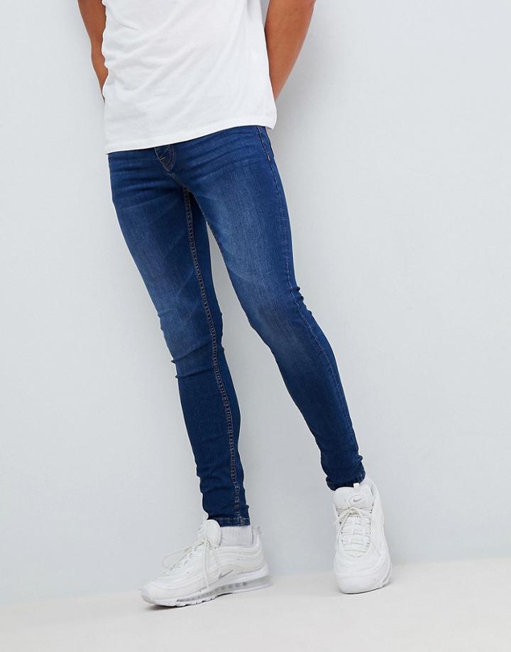 Boohooman Super Skinny Jeans In Mid Blue Wash - Blue