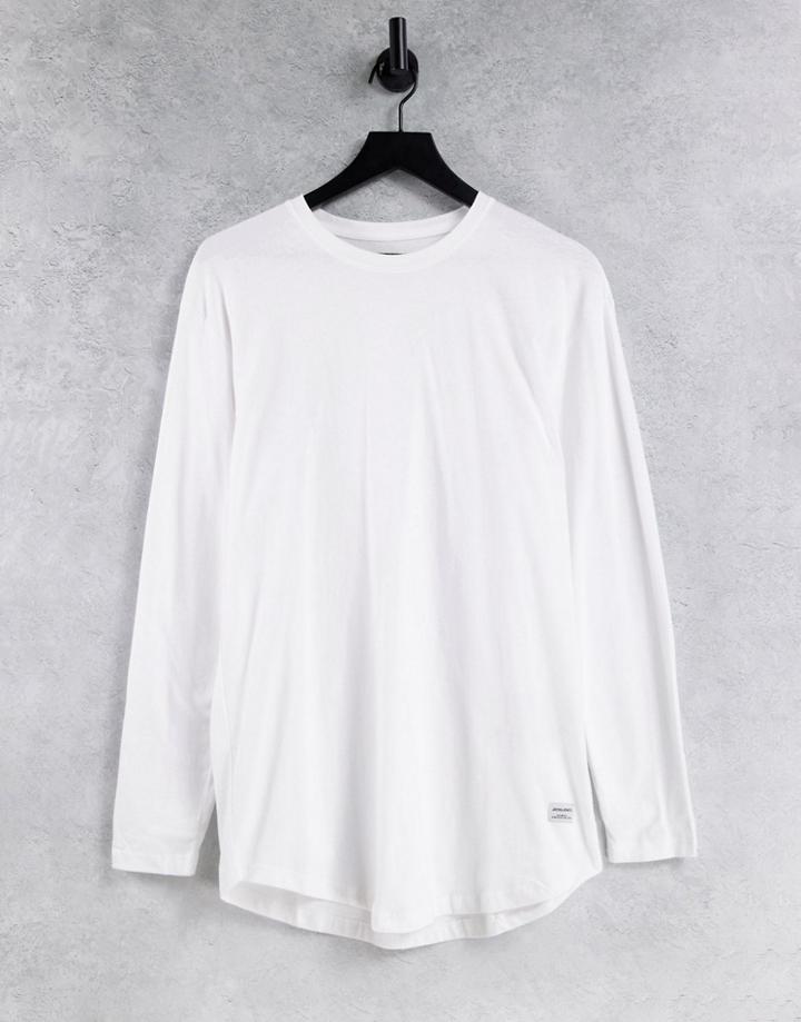 Jack & Jones Essentials Organic Cotton Long Sleeve Top With Curve Hem In White