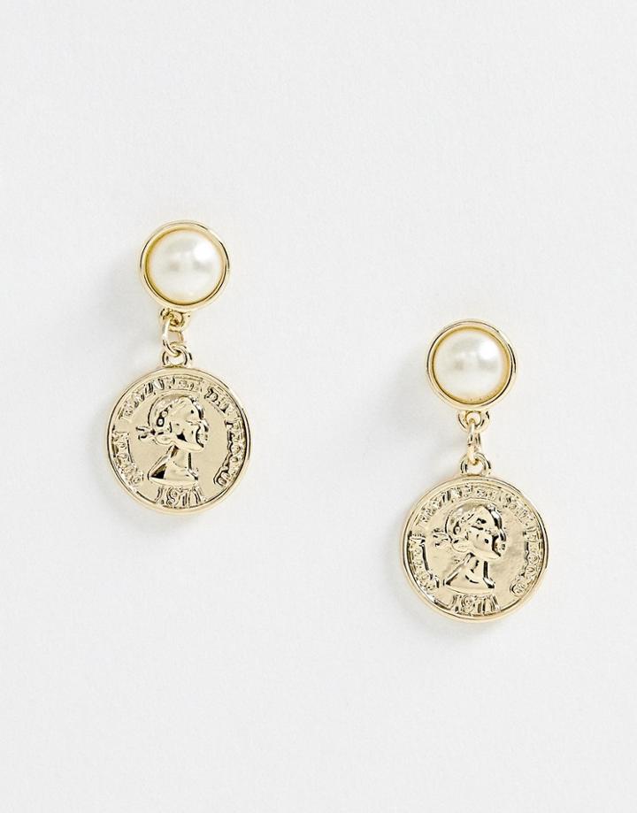 Pieces Roman Coin Drop Earring - Gold