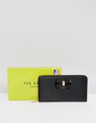 Ted Baker Bow Detail Zip Purse In Leather - Black
