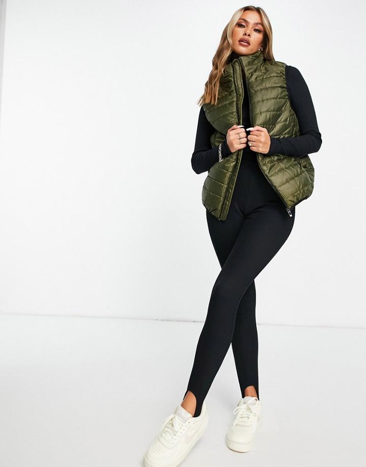 I Saw It First Zip Through Padded Vest In Khaki-green