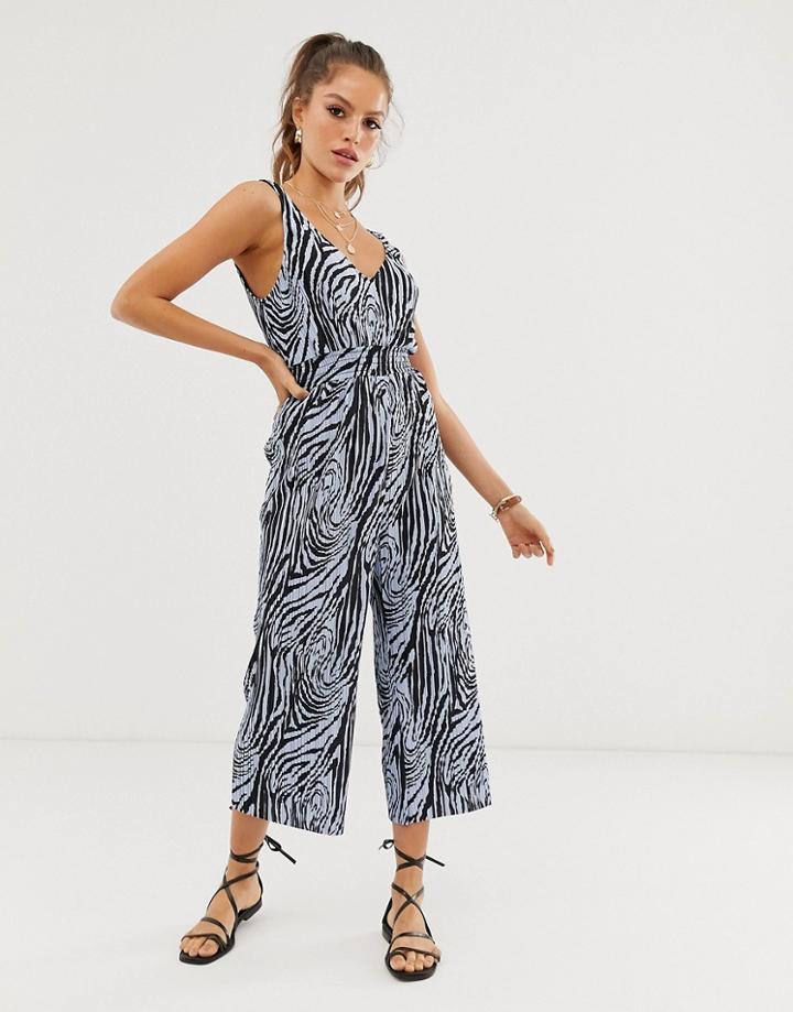 River Island Plisse Jumpsuit In Zebra Print-multi