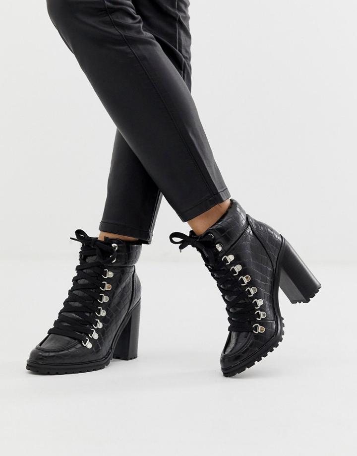 New Look Chunky Croc Heeled Boot In Black - Black