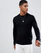Armani Exchange Crew Neck Cashmere-mix Chest Logo Sweater In Black - Black
