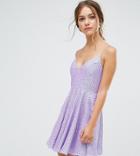 Asos Petite Deep Plunge Embellished Skater Mini Dress - Purple