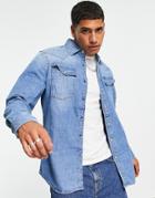 G-star Denim Shirt In Medium Wash-blues