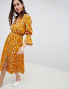 Influence Floral Button Down Midi Dress - Yellow