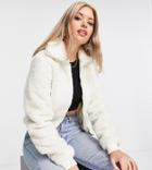 Threadbare Tall Borg Zip Through Jacket In Cream-white