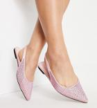 Asos Design Wide Fit Lala Pointed Slingback Flats In Pink Diamante