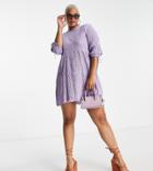 Lola May Plus Smock Midi Dress With Tie Details In Lilac-purple