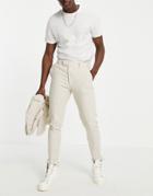 Asos Design Skinny Soft Tailored Suit Pants In Stone Linen Mix Slub-neutral