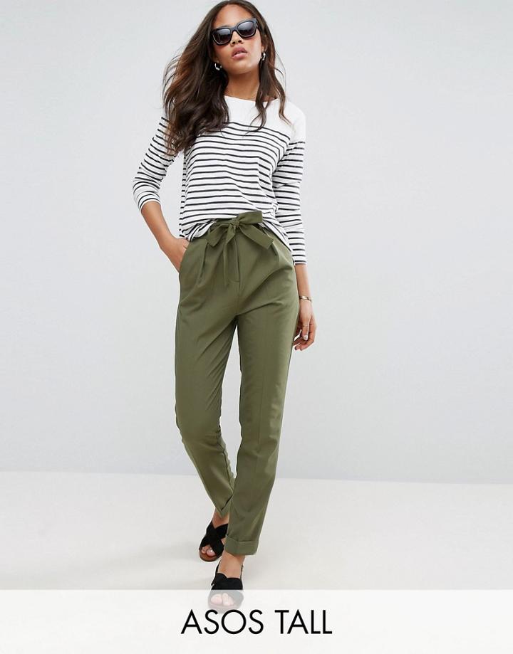 Asos Tall Woven Peg Pants With Obi Tie - Green