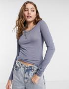 Cotton: On Sheer Vintage Scoop Long Sleeve Top In Gray-grey