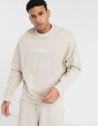 Asos Actual Set Oversized Sweatshirt In Beige With Script Print-neutral
