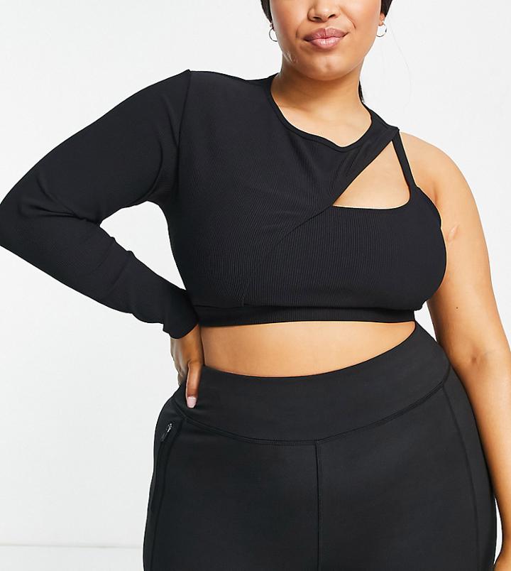 South Beach Plus Cutout One Shoulder Long Sleeve Top In Black