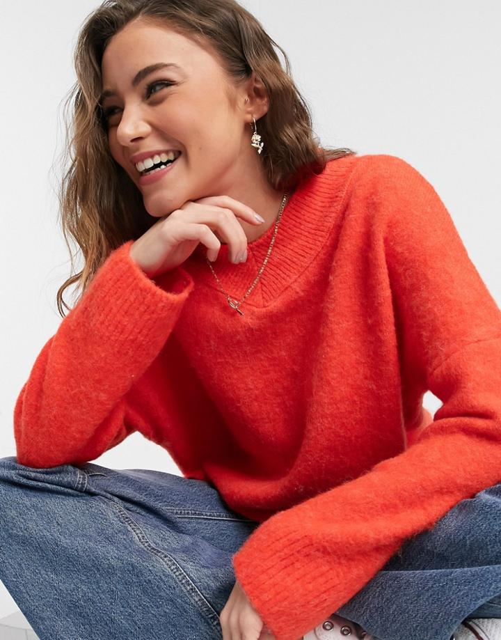 Topshop Brushed Sweater In Red