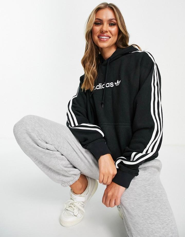Adidas Originals Three Stripe Boyfriend Fit Hoodie In Black