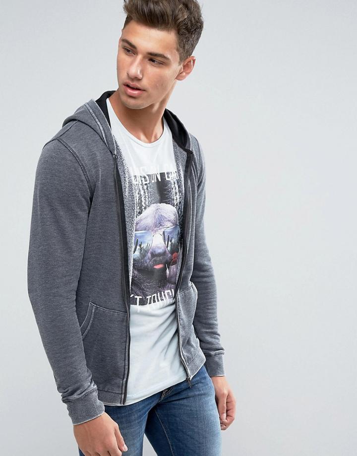 Blend Burnout Zip Thru Hoodie - Black