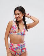 Asos Mix And Match Deep Band Plunge Bikini Top In Carnival Floral Print - Multi