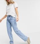 Asos Design Petite Mid Rise '90's' Straight Leg Jeans In Vintage Lightwash-blues