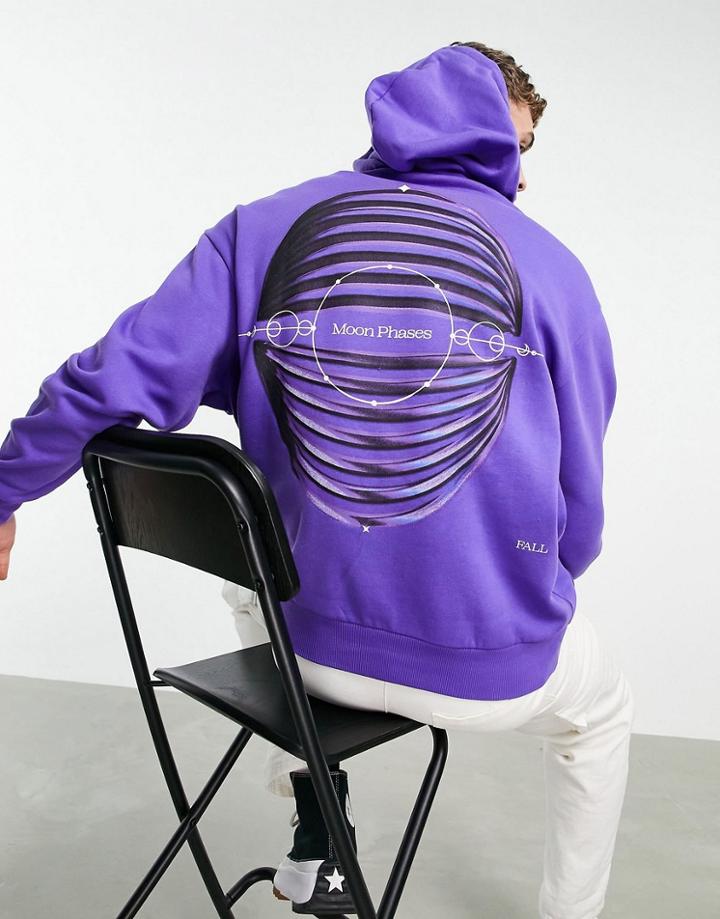 Asos Design Oversized Hoodie In Purple With Multi Placement Mystic Prints