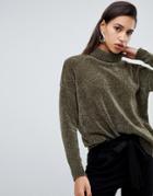 Vero Moda Chenile Roll Neck Knitted Sweater - Green