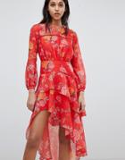 Finders Floral Printed Ruffle Dress - Red