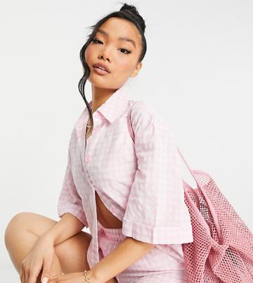 Urban Threads Petite Matching Shirt In Pink Gingham