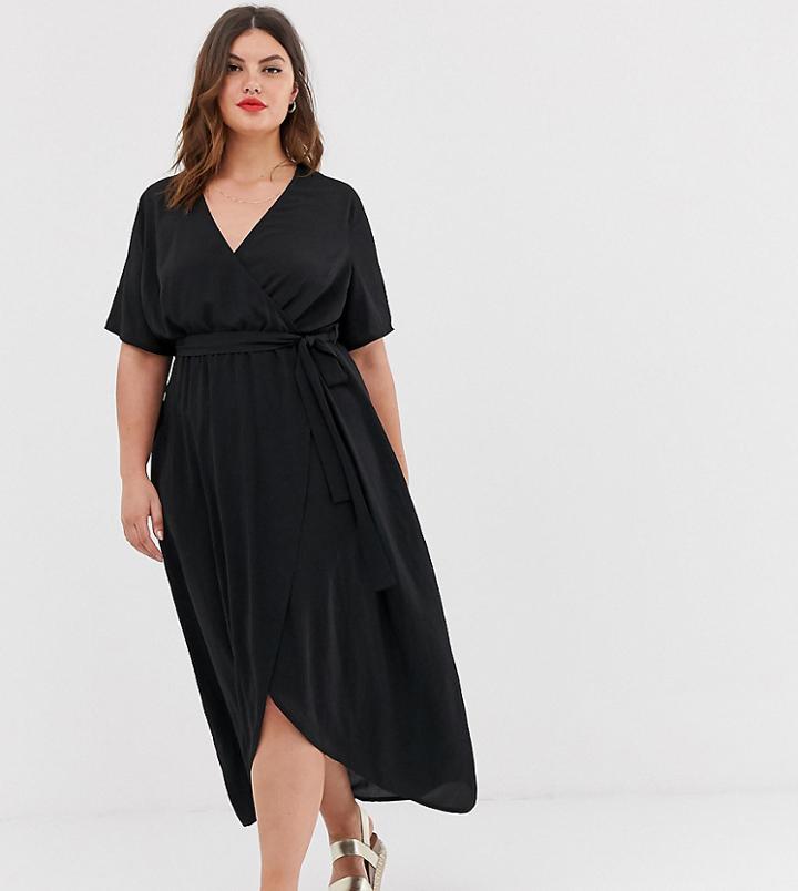 New Look Curve Tie Waist Hanky Hem Dress In Black - Black