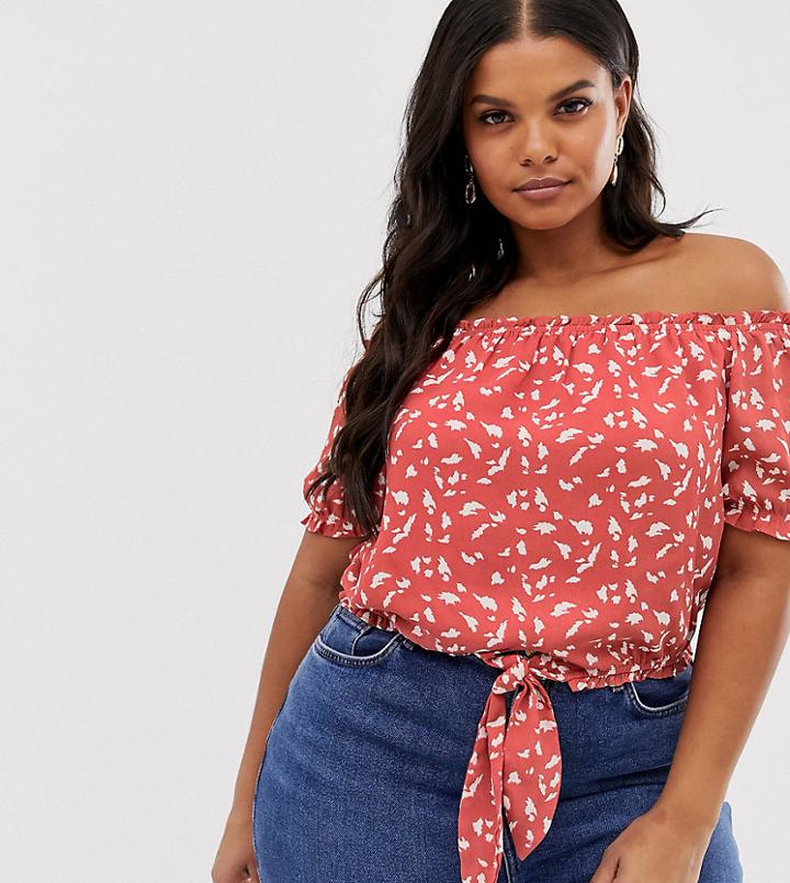 Wild Honey Plus Bardot Top In Ditsy Print-multi