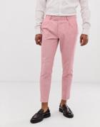 Moss London Slim Linen Look Pants In Pink - Pink