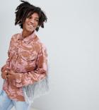 Milk It Vintage Oversized Overdyed Camo Jacket With Glitter Fringing - Pink