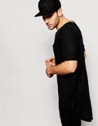 Asos Super Longline T-shirt With Step Hem In Rib - Black