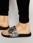 Slydes Tropical Print Slyder Flip Flops - Black