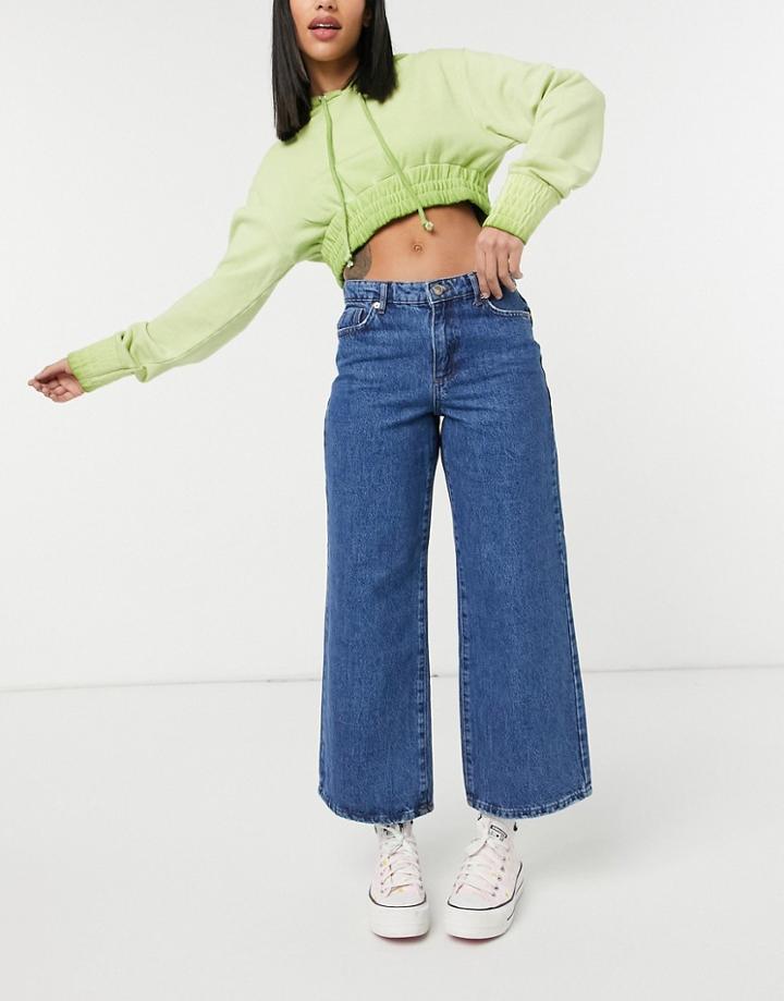 Only Sonny Cropped Wide Leg Jeans In Medium Blue-blues