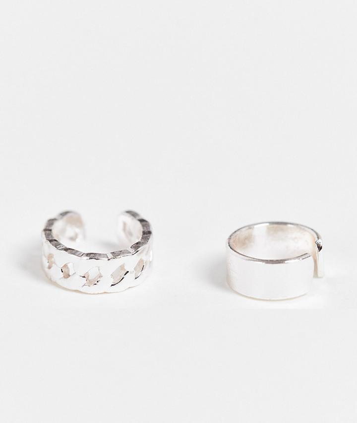 Asos Design Pack Of 2 Ear Everyday Cuffs In Silver Tone