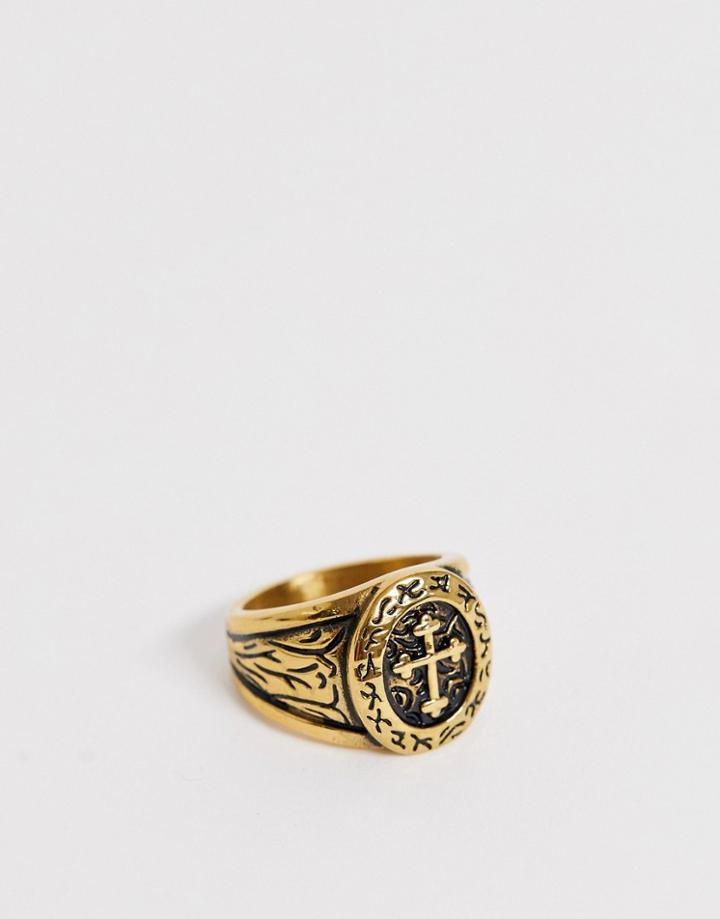 Seven London Cross Detail Ring In Gold - Gold