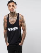 Asos Tank With Redeem Print And Extreme Racer Back - Black