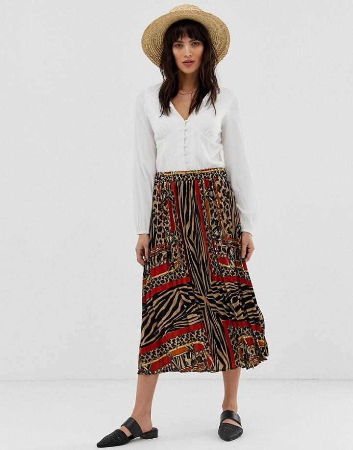 Vero Moda Animal Scarf Print Pleated Midi Skirt - Multi