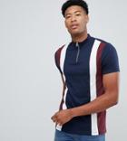 Asos Design Tall T-shirt With Turtleneck And Vertical Cut And Sew Panels In Navy - Navy